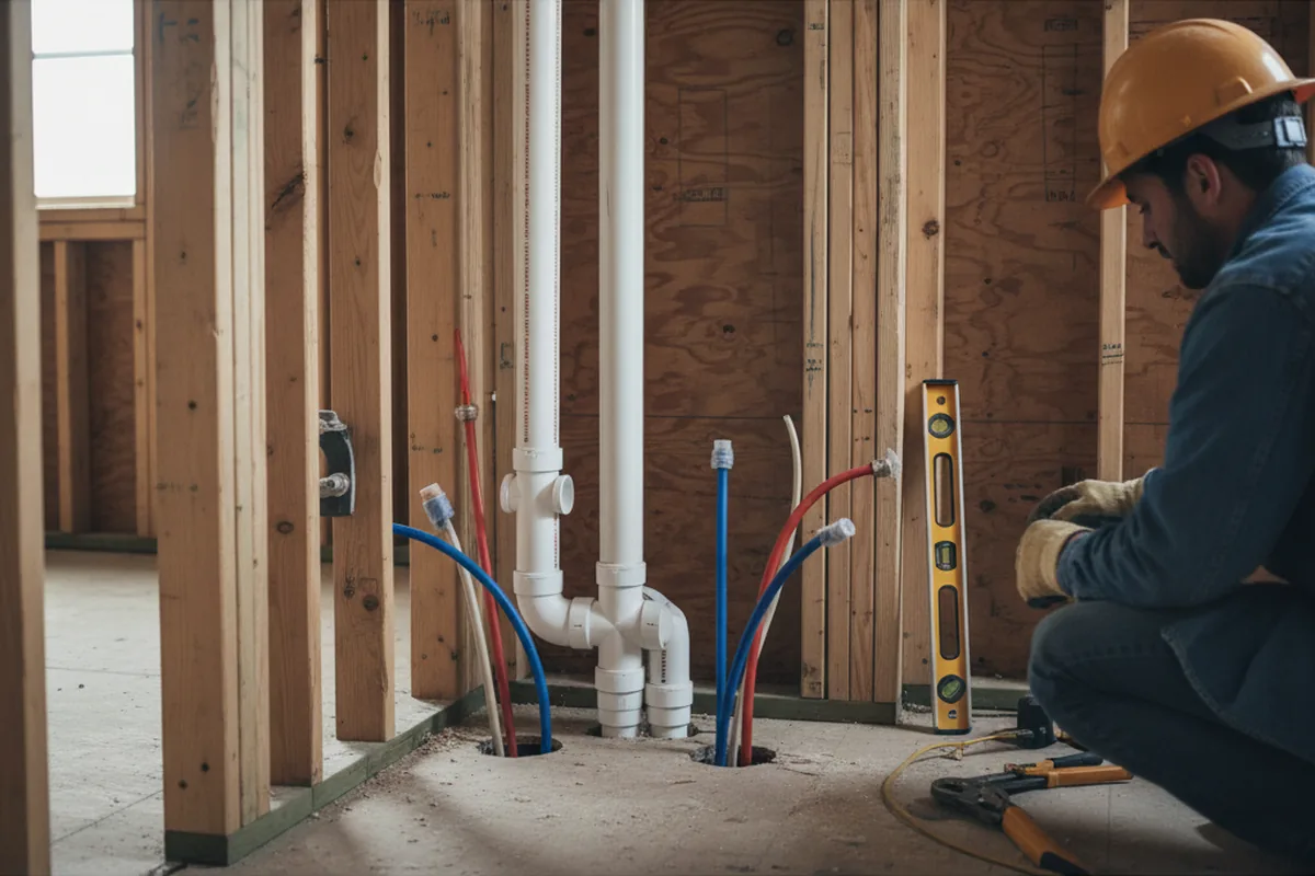Drain and supply rough-in during Leak Detection in Franklin